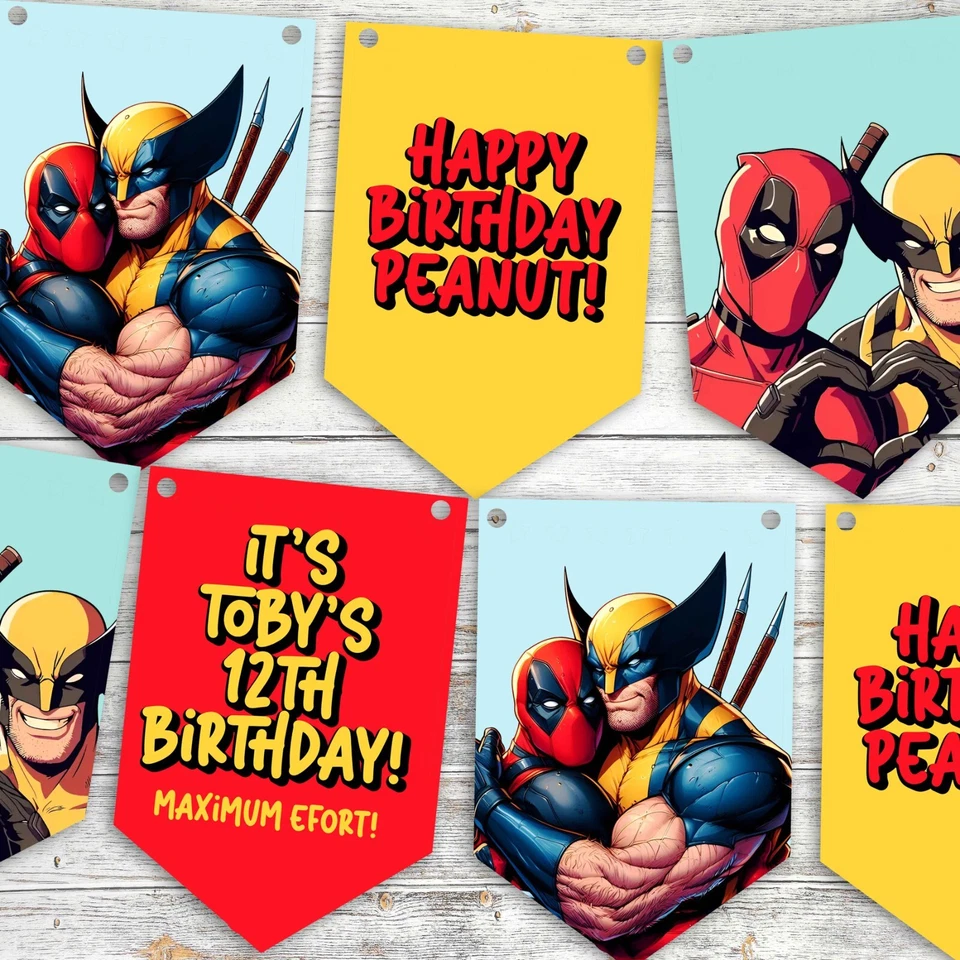 DEADPOOL and wolverine Personalised BIRTHDAY Bunting Decoration banner party