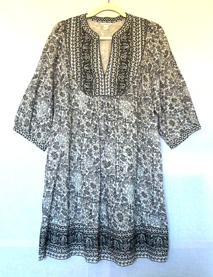 Top túnica MONSOON 16 paloma gris algodón estampado en bloque floral ribete en contraste Foto 1 de 4