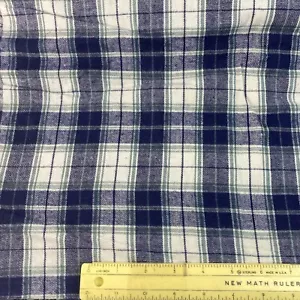 1 yd Navy Blue & White Plaid Cotton Flannel Fabric 43" W - Picture 1 of 8