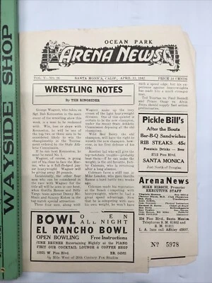1942 Arena News Boxing Program Ocean Park California George Wagner Bob Kenneston - Image 1 of 2