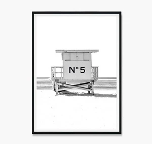 Gisele Beach Hut Art Print Poster or Canvas, No 5 Lifeguard Tower Poster, Print - Bild 1 von 7