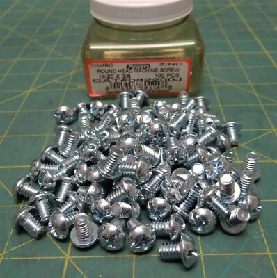 (100) Powers Fastening 1/4-20 x 3/8" Round Head Combo Machine Screw Zinc 082200J - Image 1 of 3