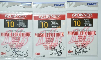 3 packs owner bass drop shot wacky minnow mosquito nose hook 5177-011 size 10 - Image 1 of 2