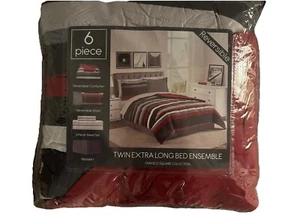 6 Piece Twin Extra Long Bed Ensemble Reversible Comforter Fairfield Square - Picture 1 of 5