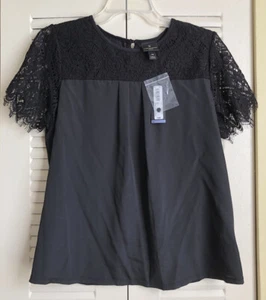 Top blusa donna Worthington nuovo con etichette taglia PM pizzo uncinetto nero - Foto 1 di 4