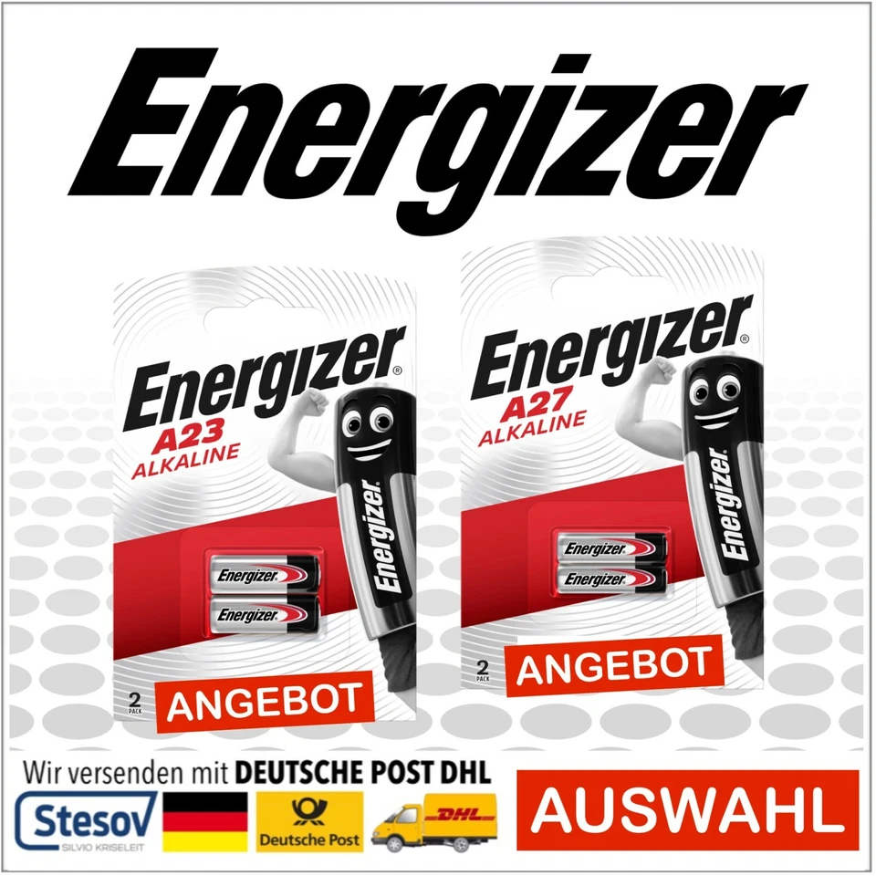 2x Energizer A23 l A27 Alkaline Batterie 12V MN21 V23GA GP23A l 27A MN27 GP27 - Bild 1 von 1