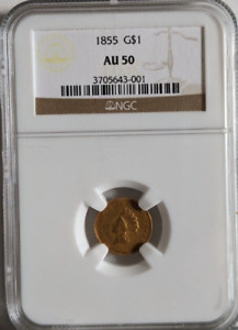 1855 G$1 Gold Dollar  AU50 NGC type 2 princess