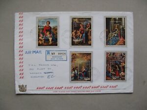 COOK ISLANDS, R-cover FDC to England 1975, 5x S/S Christmas paintings ao Raffael