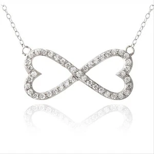 Sterling Silver Cubic Zirconia Heart Infinity Necklace - Picture 1 of 3