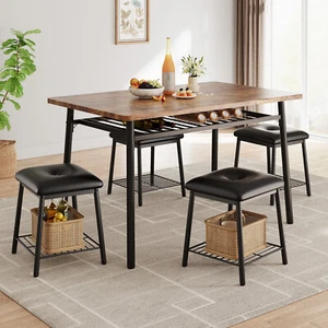 5-Piece Dining Table Set w/ 4 Upholstered Stools for Dining Room Small Space - Picture 1 of 9