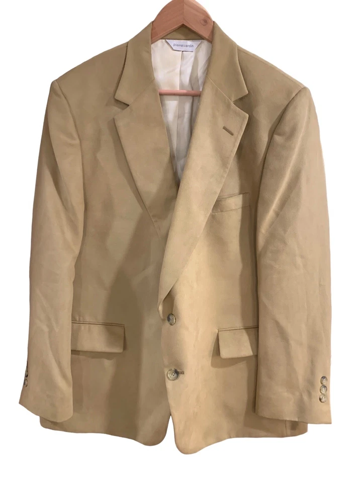 Vintage 70s Pierre Cardin size 42L Mens Suit Blazer Tan Suede 2 button ACTWU - Image 1 of 4