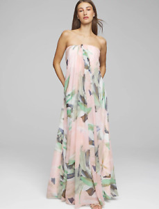 White House Black Market Strapless Drape Gown Sz 2 Sunny Floral Veiled Rose NWT