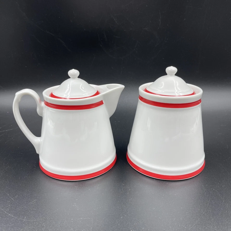 Williams Sonoma BRASSERIE RED Creamer OR Sugar with Lids French Cafe - Image 1 of 1