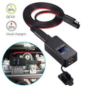 Adattatore Cavo Voltmetro Caricabatteria 12V Moto SAE a USB Doppia Porta Impermeabile - Foto 1 di 8