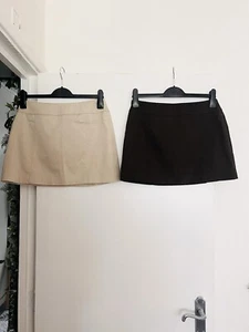 2 KAREN MILLEN size 10 Beige & Brown Low to Mid Waist Lined Short Mini Skirt - Picture 1 of 4