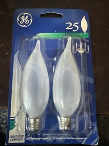 GE Soft White 25W Bent Tip Frosted Light Bulbs (2pk) 25CAC/F CD2 - New & Sealed - Picture 1 of 2