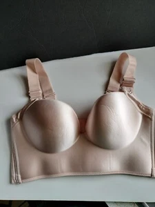 Wireless Bra Pink Satin Boning Wide Back 7 Hooks Size 40 (DDD) *READ - Picture 1 of 24