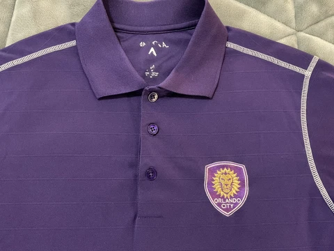 Orlando City SC Purple Polo Shirt Mens Medium M  Antigua Short Sleeve Soccer Cover