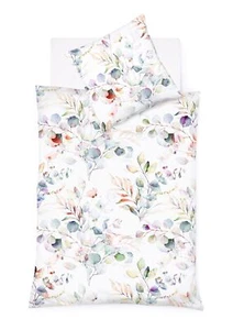 Fleuresse Halbleinen Bettwäsche 155x220 Blätter aquarell blau koralle 344339-09 - Bild 1 von 4