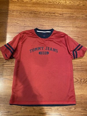 Jersey de malla años 90 TOMMY HILFIGER Jeans Rojo Hombres XL 1985 Original Deletreado Nuevo Foto 1 de 4