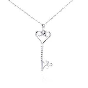 Collar de Plata de Ley Con / Abierto Colgante Llave con Corazón - Imagen 1 de 2