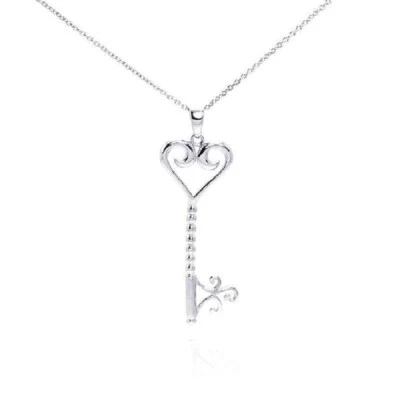 Argento Sterling Collana Con / Cuore Aperto Chiave Ciondolo - Immagine 1 di 2