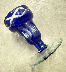 SUPERB COBALT CRYSTAL CUT-TO-CLEAR CANDLESTICK CANDLE HOLDER; HUNGARY - Picture 1 of 5