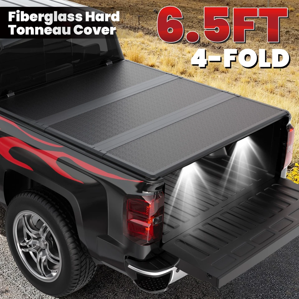 6.5FT 4-Fold FRP Truck Bed Tonneau Cover For 1988-2002 Chevy GMC C/K1500 2500 — 第 1/4 张图片