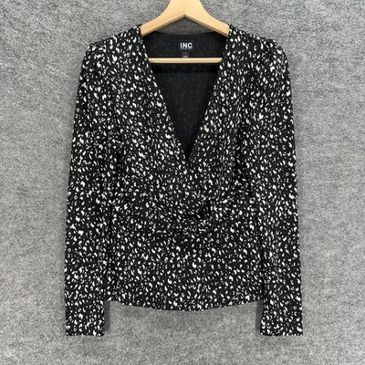 Blusa INC International Concepts Mujer S Pequeña Negra Estampado Animal Manga Larga Foto 1 de 4