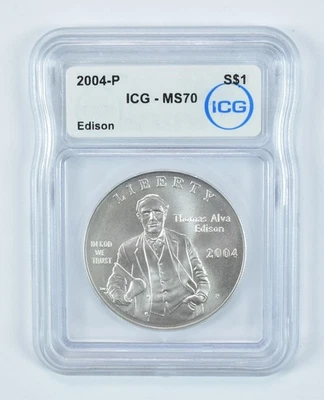 2004-P Thomas Edison Commemorative Silver Dollar MS70 ICG *0280 - Image 1 of 4