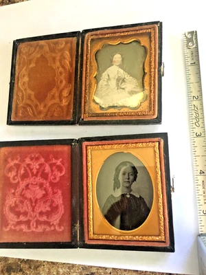 2 Antique Victorian Ambrotype Photograph Of yopung women pretty ones. ok cases - Image 1 of 4