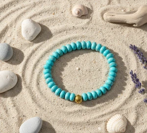 Türkises Steinarmband mit goldener Perle - Boho Beach Style - Bild 1 von 6