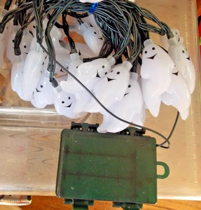 Halloween String Lights LED White Mini Ghost 38 pc battery operated - Picture 1 of 2
