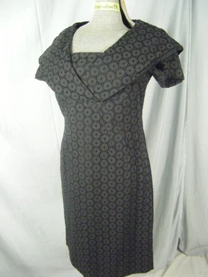 Vtg 60s Black Eyelet Floral Lace Wide Collar Dress-Bust 37/XS-S - Image 1 of 4