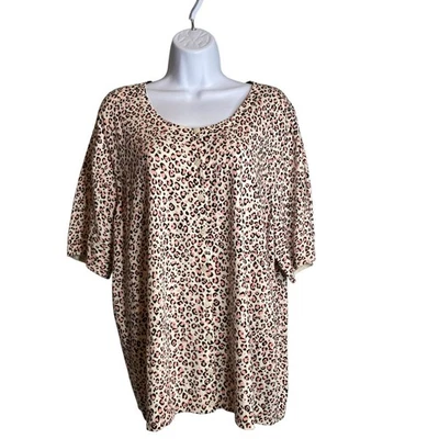 Talbots Women's Pink Brown Leopard Button Front Top Size 3X Lagenlook Versatile - Image 1 of 4