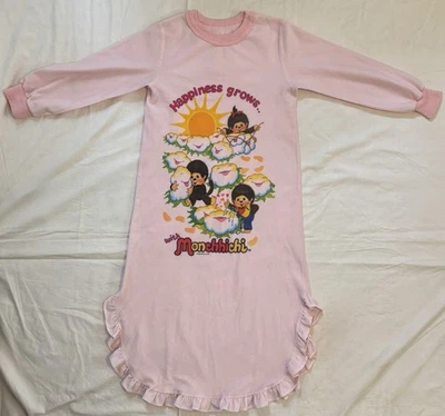 Vintage 1980s Kids  Monchichi Nightgown Long Sleeve Pink - Image 1 of 4