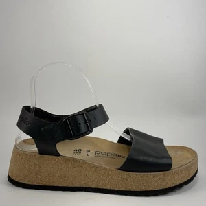 Birkenstock Papillio Glenda Wedge Sandals Womens Size 40 US 9-9.5 Black Leather - Picture 1 of 9