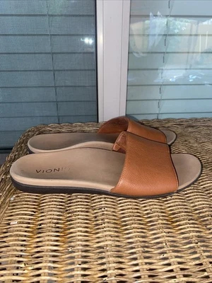 Vionic Val Slide Sandal Womens Sz 8.5 Arch Support Brown Leather Slip On - Image 1 of 4