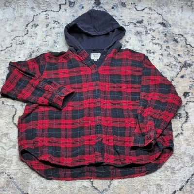 American Eagle 🦅 Red & Black Plaid Hooded Flannel Shacket – Men’s XL - Image 1 of 4