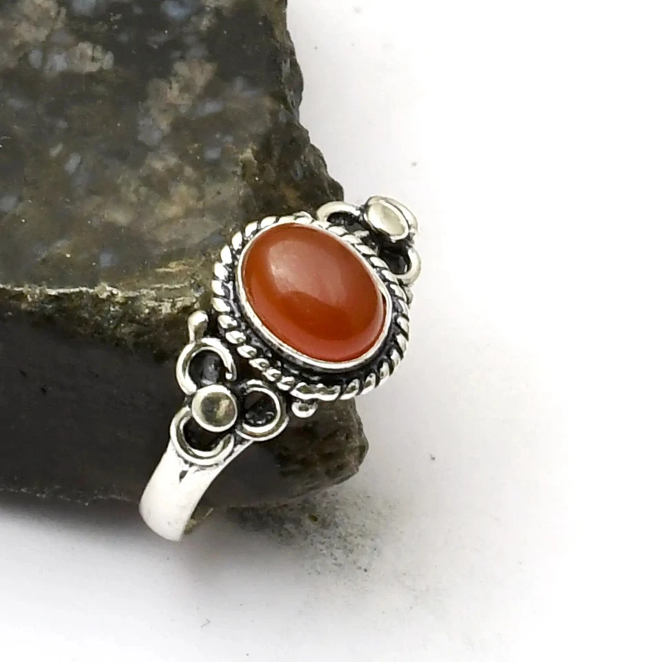 Carnelian 宝石手工戒指首饰适用于新年美国尺寸 10.75 AR 40490 — 第 1/1 张图片