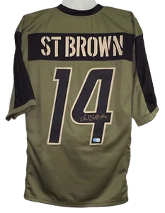 AMON-RA ST BROWN SIGNED DETROIT LIONS #14 SALUTE TO SERVICE JERSEY BECKETT - Picture 1 of 1