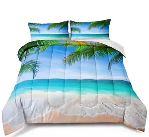 Ocean Comforter Set King Size Beach Bedding Set Tropical Palm Tree Hawaii Oce... - Picture 1 of 6