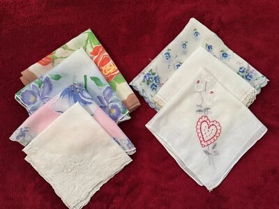 Lote De 7 Pañuelos Vintage Floral Y Blanco Sobre Blanco, Varios Bordes Foto 1 de 4
