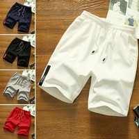 Mens Beach Casual Loose Shorts Elastic Waist Solid Summer Breathable Short Pants