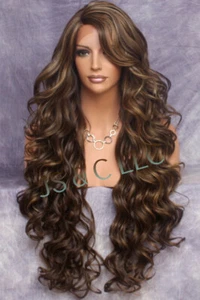 40" Human Hair Blend Mono Top Full Lace Front Wig Caramel Brown mix Heat OK WBPR - Picture 1 of 7