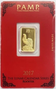 2017 PAMP SUISSE GOLD 5 GRAM 999.9 LUNAR ROOSTER BAR SEALED W/ ASSAY CERTIFICATE - Picture 1 of 2