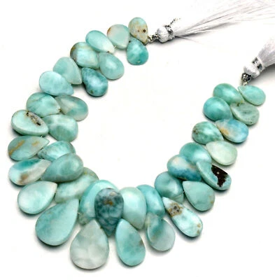 Gema Natural Larimar 10x6 a 17x12mm Base Plana Forma Pera Cuentas Hilo 7" Foto 1 de 4