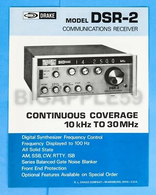 Original Drake Factory Brochure For DSR-2 Shortwave Amateur Radio Receiver  #1 - Image 1 of 3