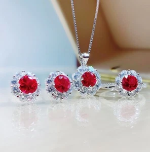 Lab Grown Ruby & Sapphire Stud Earrings, 18K Gold Vermeil, 1.5ct Diamond - Picture 1 of 22