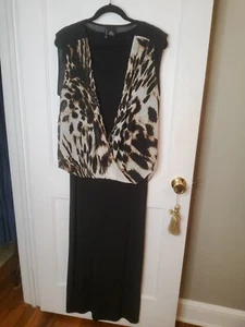 New Directions Long Black Dress, With Animal Print Overlay, Women's L - Picture 1 of 8